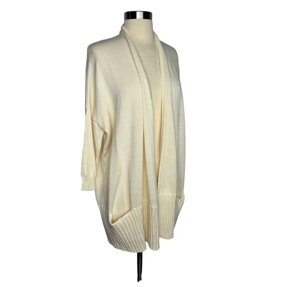 Michael Kors Womens Open Front Cardigan Sweater‎ Medium Ivory Cotton & Rayon